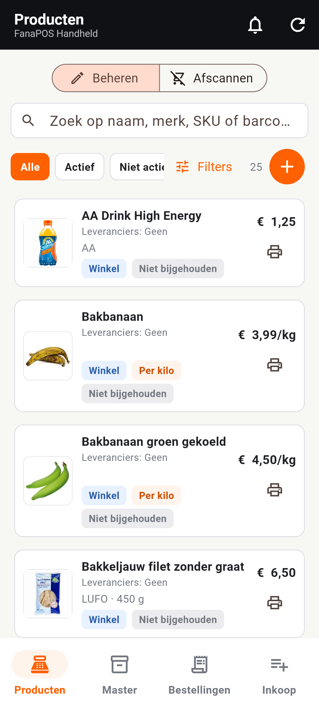 FanaPOS Handheld, echte appweergave