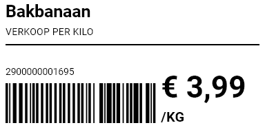 Werkelijke FanaPOS-schapprijs: Bakbanaan, € 3,99 per kg